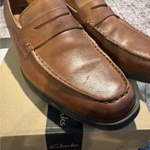Clarks Tan Leather Slip-On Loafers